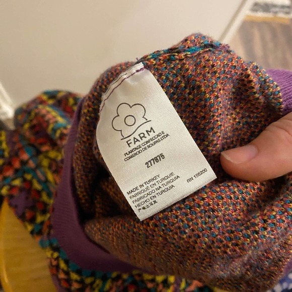 Farm Rio Granny Square Multicolor Boat Neck Geometric Knitted Crochet Sweater S - Picture 12 of 14